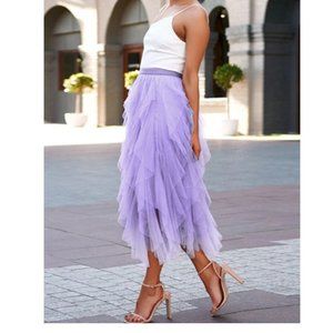 Only 2 Left Small Purple Tulle Skirt Elastic Waist Ruffled Layers Casual Dressy